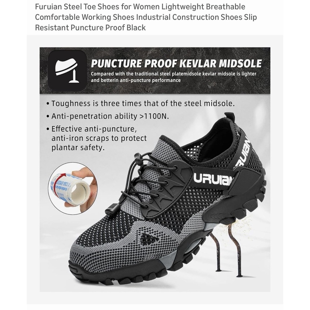 Work Safety Steel Toe Shoes Tennis Lightweight Sneakers Slip Indestructible W7.5
